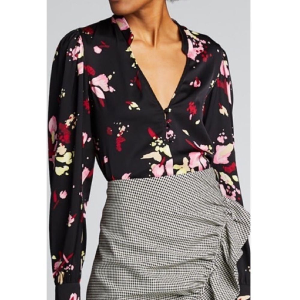 A.L.C Rivera Silk Floral Blouse Black & Pink size 4